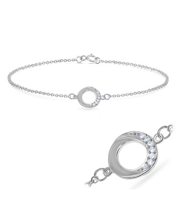 Round CZ On Ring Shape Silver Bracelet BRS-540